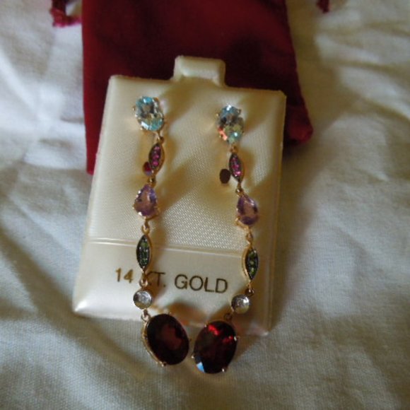 NWT 14K Gold & Multi Gemstone Dangle Earrings - Picture 9 of 9